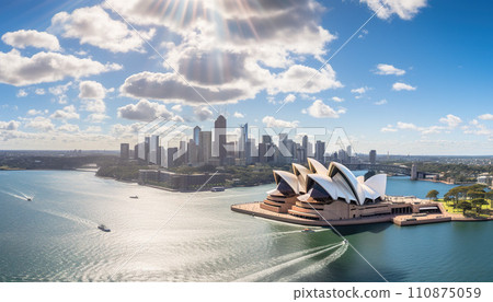 Sydney opera house daylight aerial view landscape arts centre Australia harbour architecture AI generated 110875059