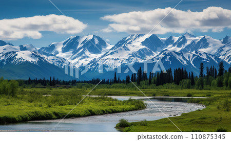 Alaska mountain range wilderness nature landscape snowy mountains wallpaper background scenic view 110875345