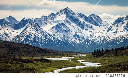 Alaska mountain range wilderness nature landscape snowy mountains wallpaper background scenic view 110875356