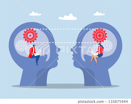 brainstorming concept, Collaboration and synergy Connected mind mechanisms of the people Flat vector illustration 110875944