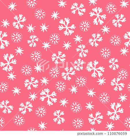 Winter seamless pattern with white snowflakes on color background. Vector illustration for fabric, textile wallpaper, posters, gift wrapping paper. Christmas vector illustration. Falling snow 110876039