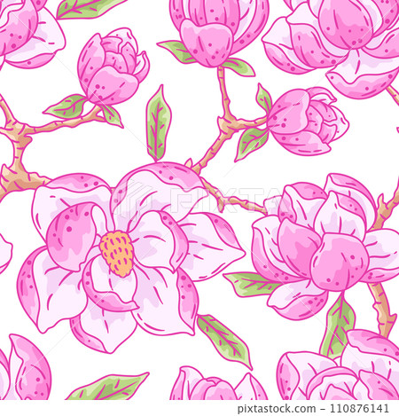Pattern with magnolia flowers. Beautiful decorative plants. 110876141