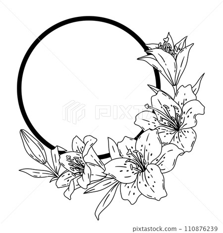 Frame with lilies. Beautiful decorative plants. Frame with lilies. Beautiful decorative plants. 110876239