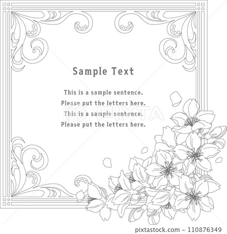 Decorative frame <flowers, cherry blossoms, Taisho Romantic style, monochrome, line drawing> Decorative frame <flowers, cherry blossoms, Taisho Romantic style, monochrome, line drawing> 110876349