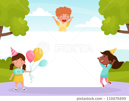 Empty Banner with Kid Enjoy Party Celebration Vector Template Empty Banner with Kid Enjoy Party Celebration Vector Template 110876899