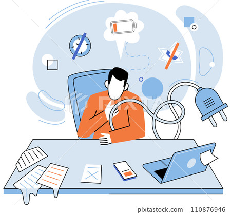 Low energy vector illustration. Feeling tired and unhappy may be indications low energy and emotional imbalance Addressing weaknesses and seeking support can lead to improved wellness and energy 110876946