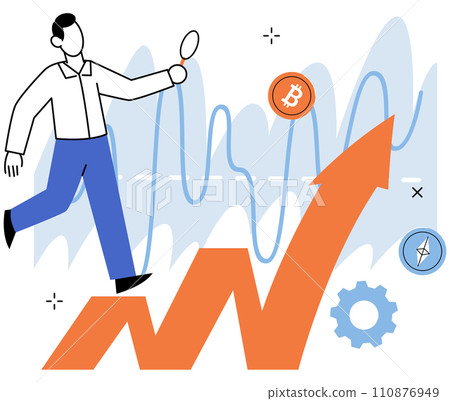 Crypto market. Vector illustration. Commerce in crypto market is facilitated by decentralized and borderless transactions Earning potential in crypto market is directly linked to market conditions 110876949