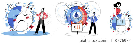 Climate warming vector illustration. Natures plea for mercy resounds in face relentless environmental damage and pollution The dance ecological elements is disrupted by cacophony climate change 110876984