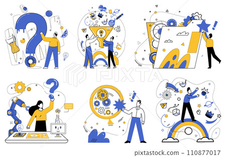 Service innovation vector illustration. Planning is roadmap guiding businesses through twists and turns innovation Research is treasure map leading to chest technological advancements in business 110877017