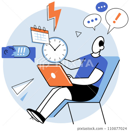 Busy employee vector illustration. Developing time management skills is essential for busy employee to stay organized The skillful employee manages multiple tasks without feeling overwhelmed 110877024