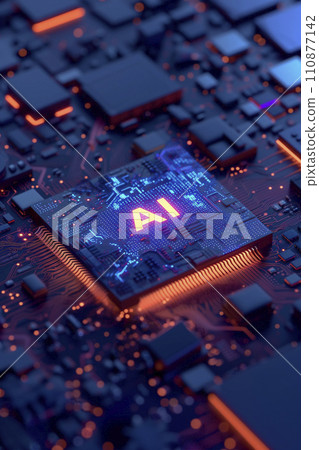 帶有“AI”字樣的電子設備CPU晶片電子圖像（AI生成圖像） 110877142