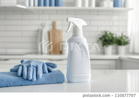 Spring cleaning background with white bottle mock up by the window in the kitchen Spring cleaning background with white bottle mock up by the window in the kitchen 110877707