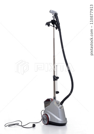 vertical steamer for clothes, furniture and curtains isolated on a white background.  110877913