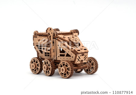 Isolation of assembled from a wooden constructor car. Eco constructor. Concept 110877914