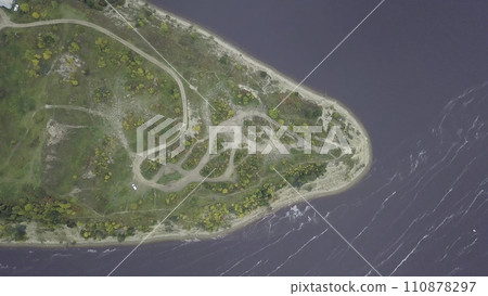 Top view of the Cape on the lake. Clip. Stunning lake and foreland view from mount 110878297