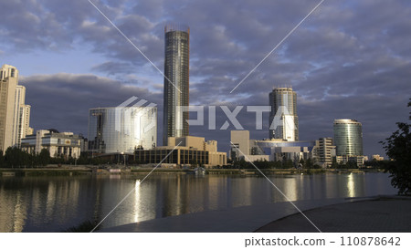 Sunrise on waterfront, Yekaterinburg City, Russia Sunrise on waterfront, Yekaterinburg City, Russia 110878642