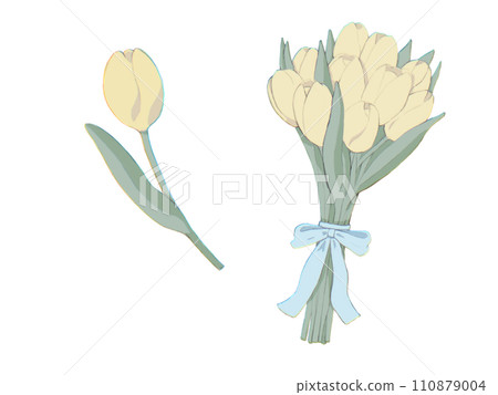 手繪線描鬱金香、單花及花束套裝（黃色） 110879004