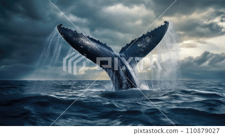 Humpback whales ( Megaptera novaeangliae ), the gentle giants of our ocean, displaying a wonderful and active behaviour 110879027