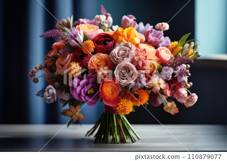 Fresh, lush bouquet of colorful flowers. large bouquet of multicolored flowers of different species 110879077