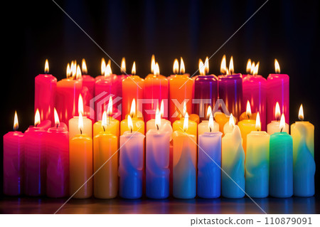 Close up of candles with colorful wax. Candle background 110879091