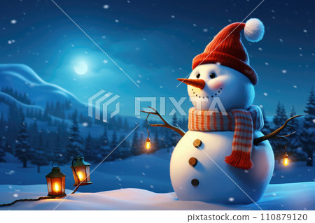 Snowman in the Snow Landscape 110879120