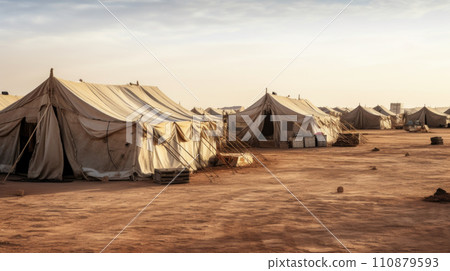 Camp of tents in the desert. Sand landscape 110879593