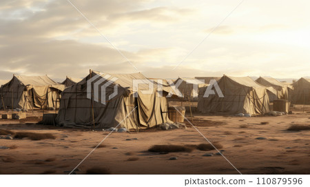 Camp of tents in the desert. Sand landscape 110879596