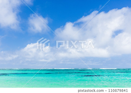 Anse Royale beach, Seychelles. Coastal view with ocean water under blue sky 110879841