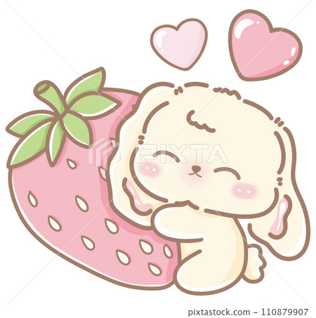 Hand drawn doodle cartoon style illustration of cute kawaii bunny for Valentines day with the heart and love theme pink pastel  110879907