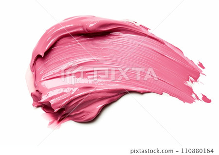 AI-generated content. Vivid pink lipstick smear swatch isolated on white background, high gloss 110880164