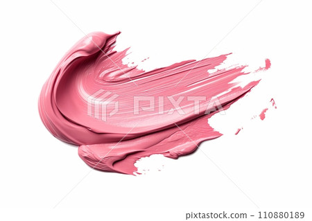 AI-generated content. Pastel pink lipstick smear swatch isolated on white background, high gloss 110880189
