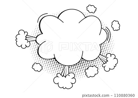 Pow bubble speech comic expression frame cartoon doodle isolated on white background. Boom explode effect, halftone decoration, 110880360
