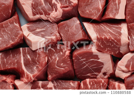 Marbled meat, top blade meat steak, on table background, with copy space for text 110880588