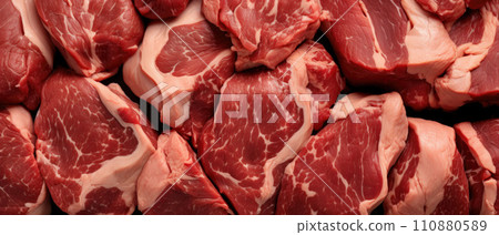 Marbled meat, top blade meat steak, on table background, with copy space for text Marbled meat, top blade meat steak, on table background, with copy space for text 110880589