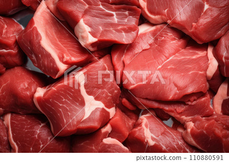 Marbled meat, top blade meat steak, on table background, with copy space for text 110880591