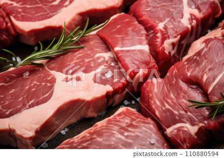 Marbled meat, top blade meat steak, on table background, with copy space for text Marbled meat, top blade meat steak, on table background, with copy space for text 110880594