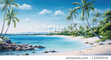 Beautiful beach. View of nice tropical beach with palms around. Holiday and vacation concept. Tropical beach 110880595