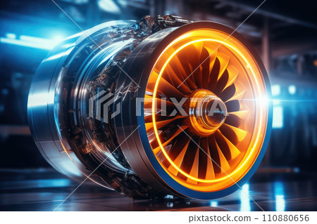 Airplane turbine jet engine blades closeup 110880656