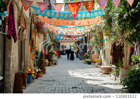 AI-generated content. Novruz holiday concept - traditional festive street AI-generated content. Novruz holiday concept - traditional festive street 110881012