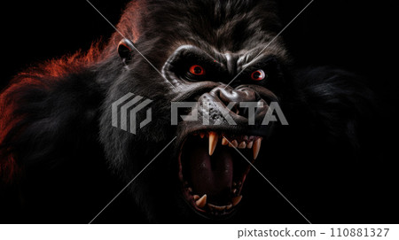 Silverback - adult male of a gorilla face. A gorilla appears to be angry, mouth open, yawning Silverback - adult male of a gorilla face. A gorilla appears to be angry, mouth open, yawning 110881327