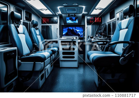 Interior of an ambulance with the necessary equipment for patient care Interior of an ambulance with the necessary equipment for patient care 110881717