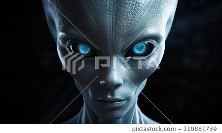 Alien creature has a message for humans. Grey kind humanoid from an other planet portrait series 110881739