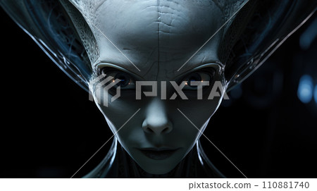Alien creature has a message for humans. Grey kind humanoid from an other planet portrait series 110881740