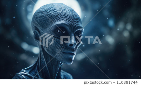 Alien creature has a message for humans. Grey kind humanoid from an other planet portrait series 110881744