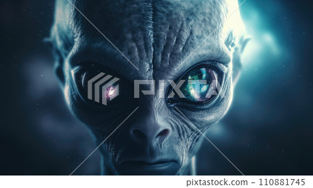 Alien creature has a message for humans. Grey kind humanoid from an other planet portrait series 110881745
