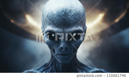 Alien creature has a message for humans. Grey kind humanoid from an other planet portrait series Alien creature has a message for humans. Grey kind humanoid from an other planet portrait series 110881746