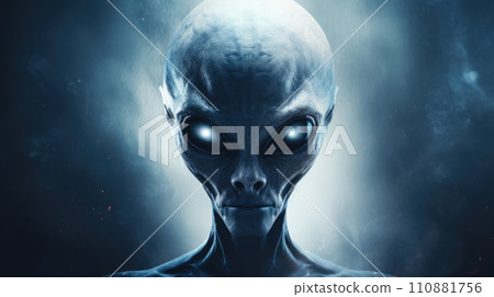 Alien creature has a message for humans. Grey kind humanoid from an other planet portrait series 110881756