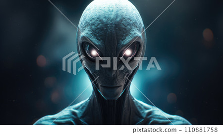 Alien creature has a message for humans. Grey kind humanoid from an other planet portrait series 110881758
