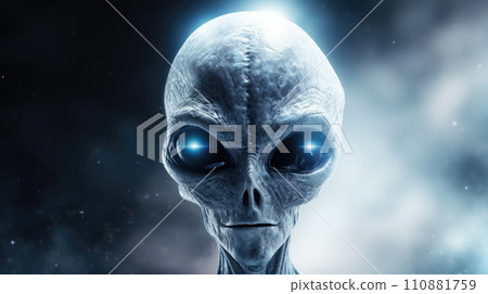 Alien creature has a message for humans. Grey kind humanoid from an other planet portrait series 110881759
