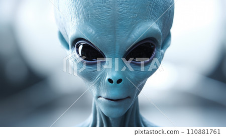 Alien creature has a message for humans. Grey kind humanoid from an other planet portrait series 110881761